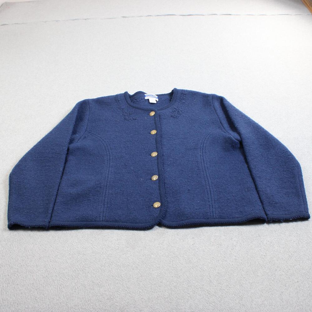 Vintage Pendleton Cardigan Sweater Women XL Blue Gold Buttons Embroider Heritage